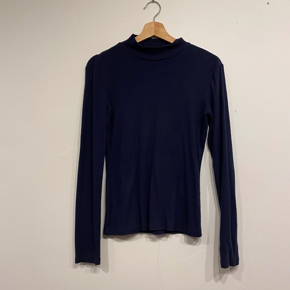 **$5 SALE** Banana Republic Factory Blue Ribbed Mock Neck Long Sleeve Top - Picture 1 of 2